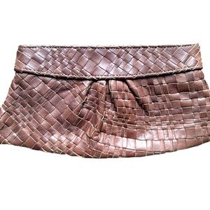 Brown Leather Clutch with Intricate Weave